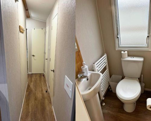 a small bathroom with a toilet and a sink at 59 the cedarS in Winthorpe