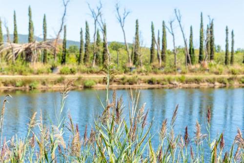 a view of a lake with trees in the background at Argentario Garden House in Albinia