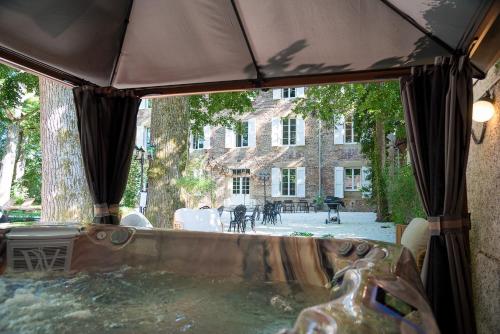 a pool of water in front of a building at Château de la Rochetière in Marcilloles