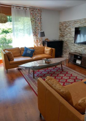 a living room with a couch and a coffee table at Andorre Ordino Arcalis Fizu in El Serrat
