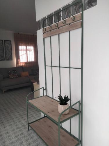 a shelf with a plant in a living room at Verde Oliva apartamento in Vejer de la Frontera