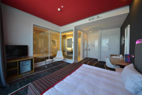 a hotel room with a bed and a television at Park Inn by Radisson Ankara Cankaya in Ankara