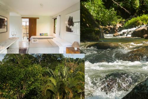a collage of four pictures of a river at Akasha Atelier Sana in Sana
