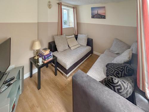 ein Wohnzimmer mit Sofa und Fernseher in der Unterkunft Nemo's Lodge in Portland