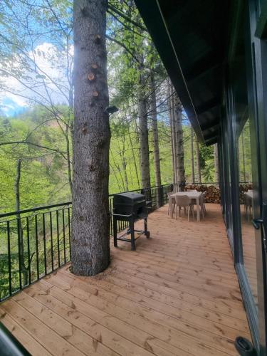 a screened porch with a tree and a grill at Where Luxury meets Nature !!! in Peje