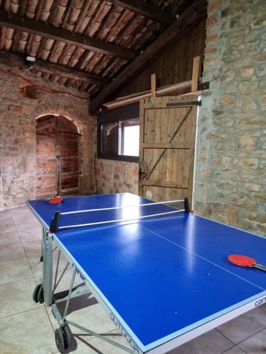 a blue ping pong table in a room at Masia l`Arà in La Baronia de Rialb