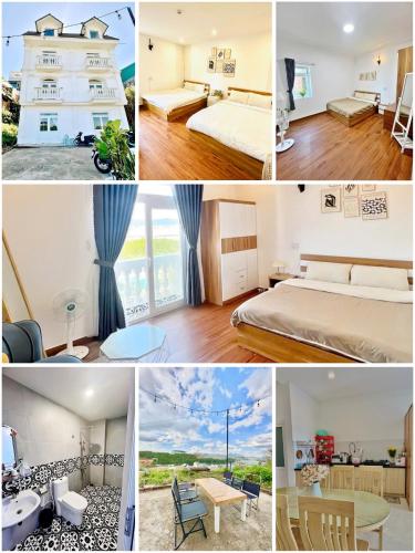 a collage of photos of a hotel room at Nhà Của Nắng - Homestay Đà Lạt in Da Thanh