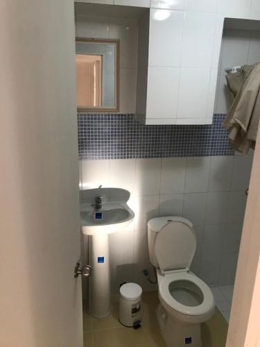 a small bathroom with a toilet and a sink at Eco Lodge Lorotuerto in Guanaqueros