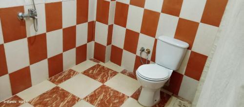 a bathroom with a white toilet in a room at Princess Square Hotel in Luxor