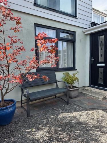 a bench in front of a house with a tree at Botanical Suite Ryde Isle of Wight in Isle of Wight