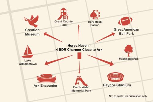 a map of the different elements of the amazonazonazonazonazonazonazon at Horse Haven - 4 BDR Charmer Close to Ark Encounter in Williamstown