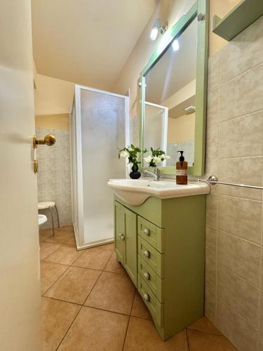 a bathroom with a sink and a mirror and a shower at Casa dell'Edera T in Orvieto