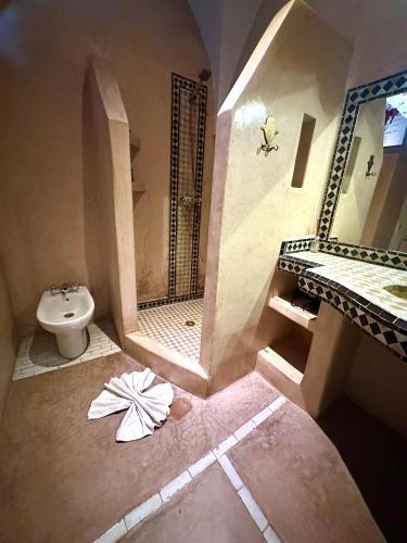 a bathroom with a shower and a toilet and a sink at Riad Green Palm in Marrakech