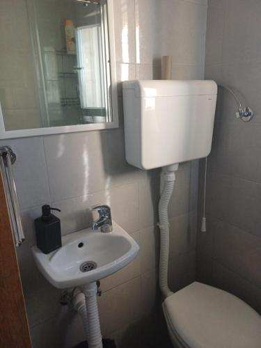 a small bathroom with a sink and a toilet at Kuća u selu sa bilijar salom za aktivan odmor in Mionica