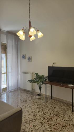 a living room with a television and a potted plant at Soffio Marino in Polignano a Mare