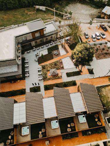 an overhead view of a building with a courtyard at Melekona House in Kartepe