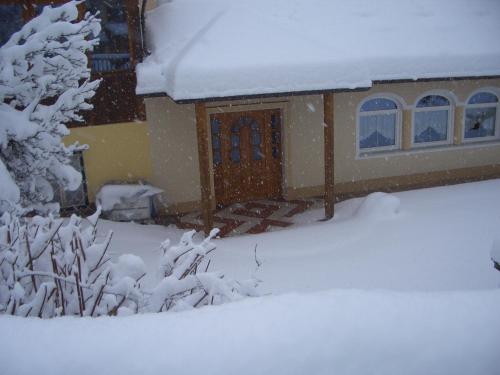 a house covered in snow in front of a yard at Frühstückspension Zippo in Greifenburg