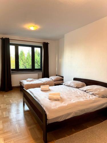 a bedroom with three beds in a room at Hotel Familiar in Kobyłka
