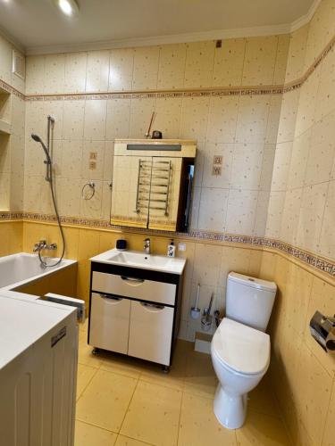 un baño con inodoro y lavabo en Квартира на Шевченка, en Kamianets-Podilskyi