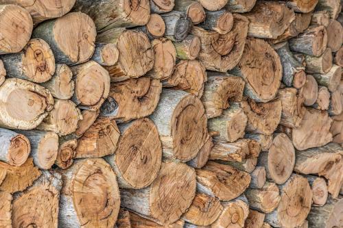 a stone wall with wood logs on it at East of Eden in Eden