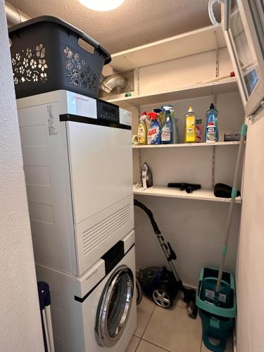 a laundry room with a washer and a washing machine at Swiss Suites Oberrohrdorf in Rohrdorf