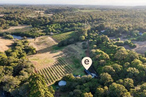 an aerial view of a farm with a sign in the middle at Sophie's Vineyard - Sprawling Scenery with Pool in Yallingup Siding