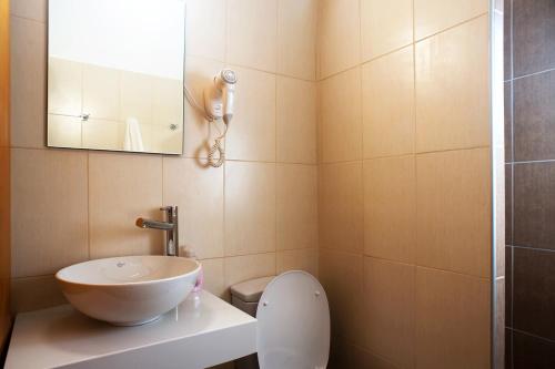 a bathroom with a sink and a toilet at Dolphin Apartments in Frangokastello