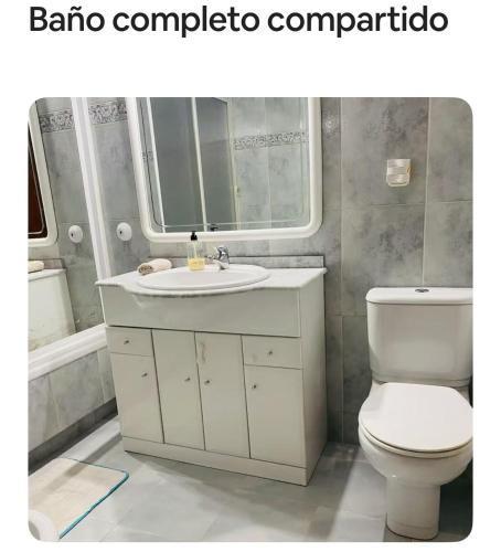 a bathroom with a white sink and a toilet at Espaciosa y Luminosa in San Sebastián