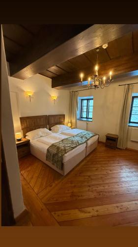 a bedroom with a large bed in a room at zámek Kolštejn - hotel Chateau Goldenstein in Branná