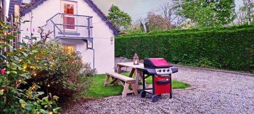 a barbecue grill and a picnic table in a yard at 2 Bed in Oughterard oc-i492 in Porridgetown