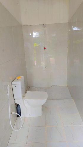 a white bathroom with a toilet in a room at Diamond Pool House in Panadura