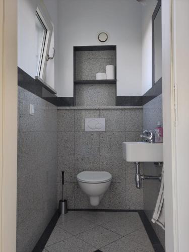 a bathroom with a toilet and a sink at Alleeblick in Fürth