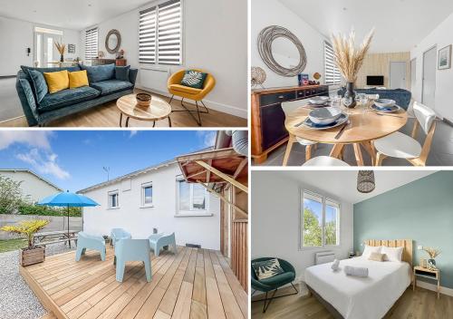 ラゴールにあるJardin & terrasse privés, à 10 min de La Rochelleのリビングルームと家の写真のコラージュ