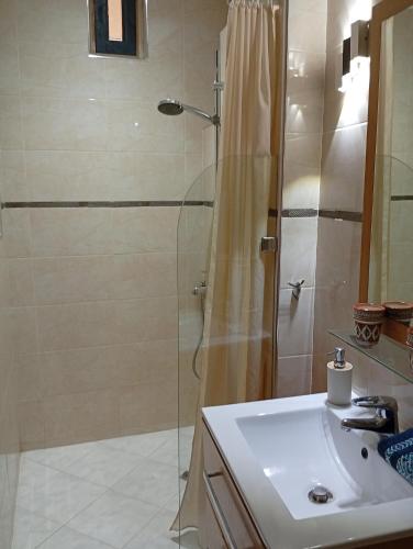 a bathroom with a shower and a sink at Ryad Ayad in Marrakech