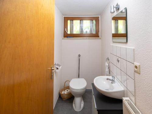 a bathroom with a toilet and a sink at Haus Gert in Mellrichstadt