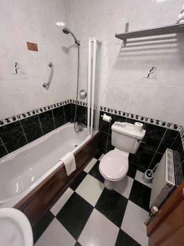 a bathroom with a toilet and a tub and a sink at St Martin's, Rosslare Harbour Guest Accommodation in Rosslare
