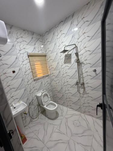 a bathroom with a toilet and a sink at 9th House Apartments in Lagos