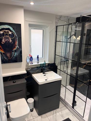 エディンバラにあるHutchison apartmentsの壁に犬の絵が描かれたバスルーム