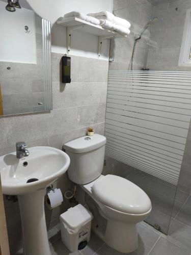 a bathroom with a white toilet and a sink at Estela in Santo Domingo