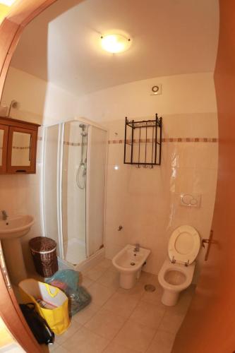 a bathroom with a toilet and a shower and a sink at Casa Vacanze della Pineta in Lido di Ostia