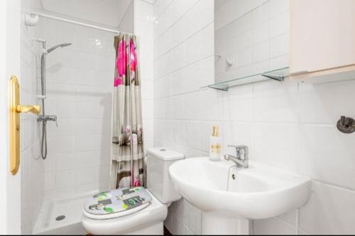 a bathroom with a sink and a toilet and a shower at Chalet en la Playa in El Médano