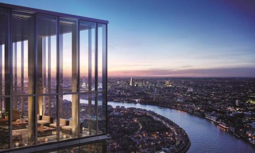 a view of a river from a skyscraper at 3 Bedrm Luxury Serviced Apartment in Canary Wharf in London
