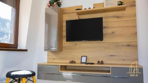 a flat screen tv mounted on a wall at Apartman Nela 2 Jahorina in Jahorina