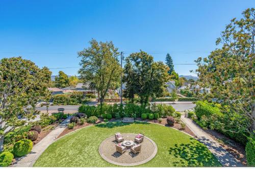 an overhead view of a garden with a table and chairs at White House Napa in Napa