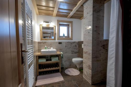 a bathroom with a sink and a toilet at Podhradkom in Závažná Poruba