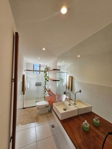 a bathroom with a sink and a toilet at Apartamento Charme e Aconchego da Serra in Petrópolis