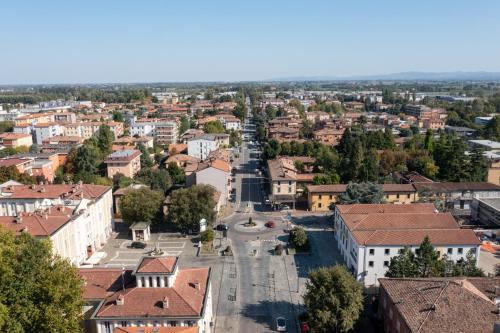 an aerial view of a city with buildings at La Coccola by Andrea in Castelfranco Emilia