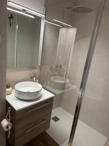a bathroom with a sink and a shower at Le Ptit Cocon Disneyland 10 min in Coupvray