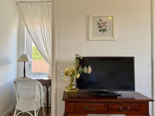 a flat screen tv sitting on top of a wooden dresser at Hotel Molendal in Arnhem