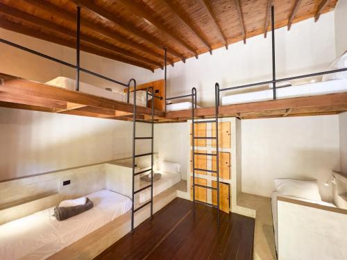 a room with two bunk beds and a ladder at Dreamer Cocora in Salento